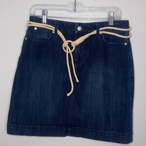 Talbots Denim Womens Size 4 Dark Wash Mini Skirt Braided Rope Belt Pockets